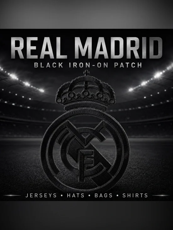 Black Real Madrid Iron-On Soccer Crest Patch