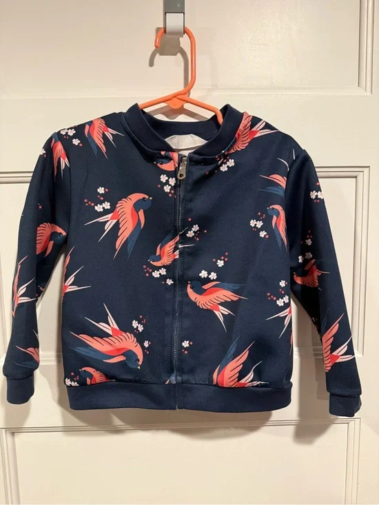 H&M Navy Jacket with Coral Bird Print
