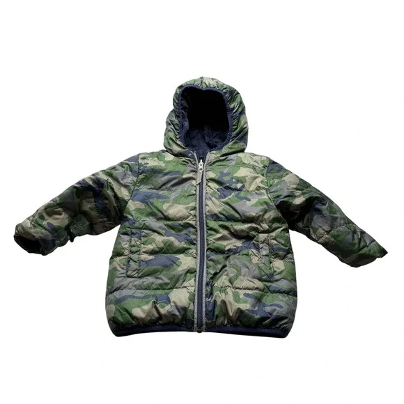 HANNA ANDERSSON Reversible Puffer Jacket Navy Camo Kids 90 US 3T Winter