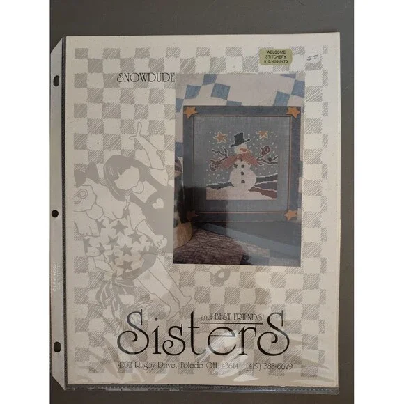 Vtg 1995 Sisters and Best Friends SNOWDUDE Counted Cross Stitch Pattern Leaflet