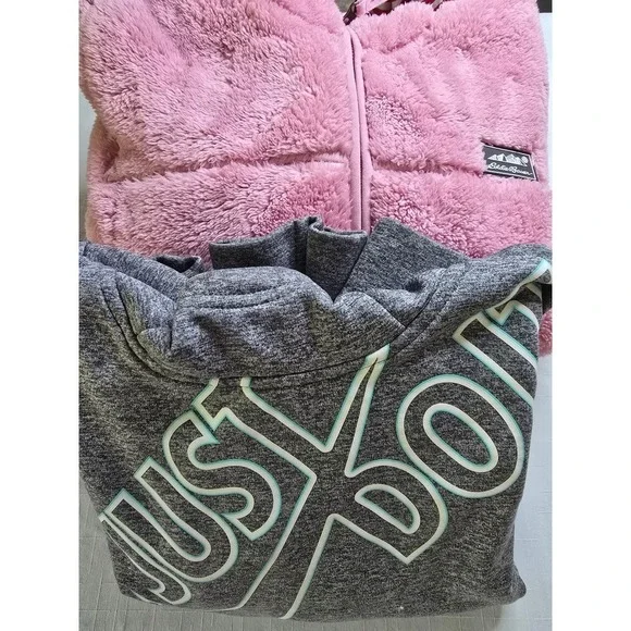 Nike Dri-Fit Hoodie Gray & Eddie Bauer Pink Fleece Jacket Bundle Kids Large 14