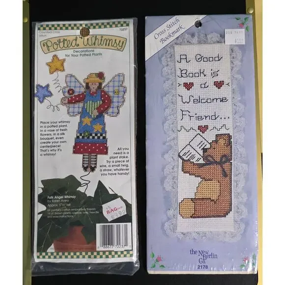 Counted Cross Stitch Potted Whimsy &‎ Teddy Bear Book Mark NWT