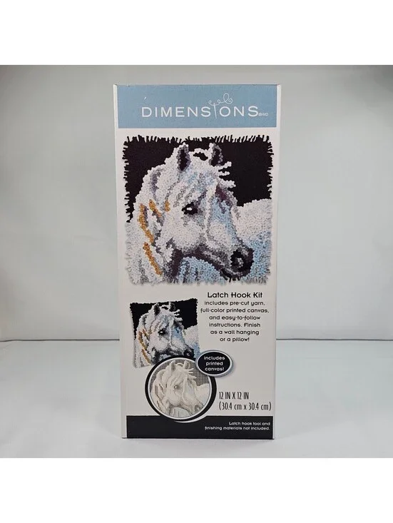 New Dimensions White Horse Latch Hook Kit 72-75200 12x12 Printed Craft NWT