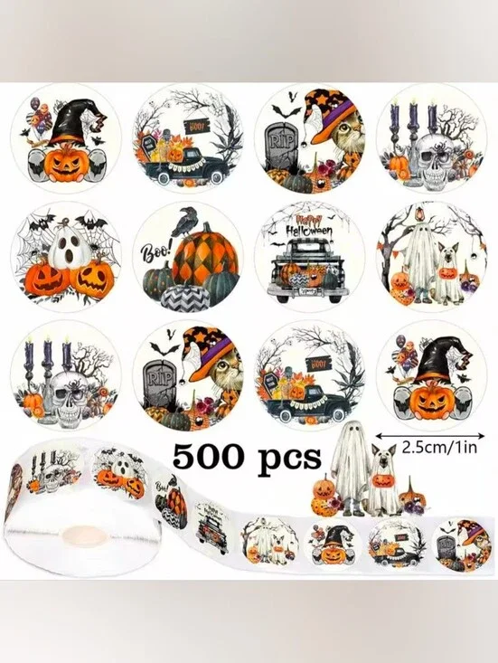 500 Illustration Halloween Stickers - 8 Scary Designs