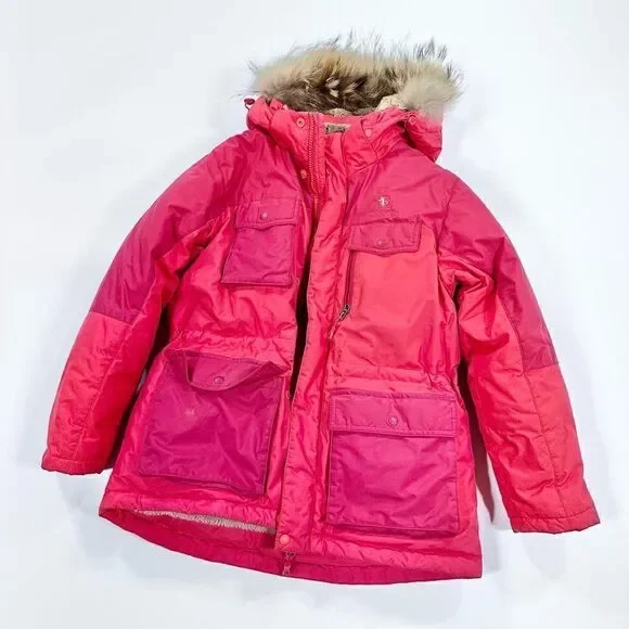 Black Yak red down puffer arctic snow coat with fur lined hood 145cm 10
