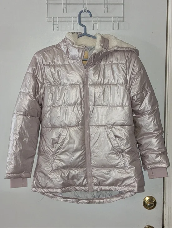 NWT Thereabouts Girls Metallic Pink Hooded Puffer Jacket Coat