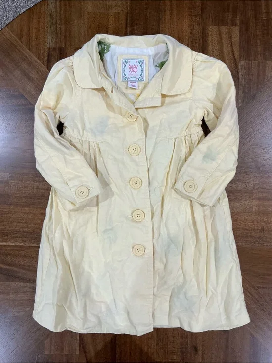 Vintage Baby Gap Size 3 Yellow Button Kids Trench Coat with Sunflower Liner