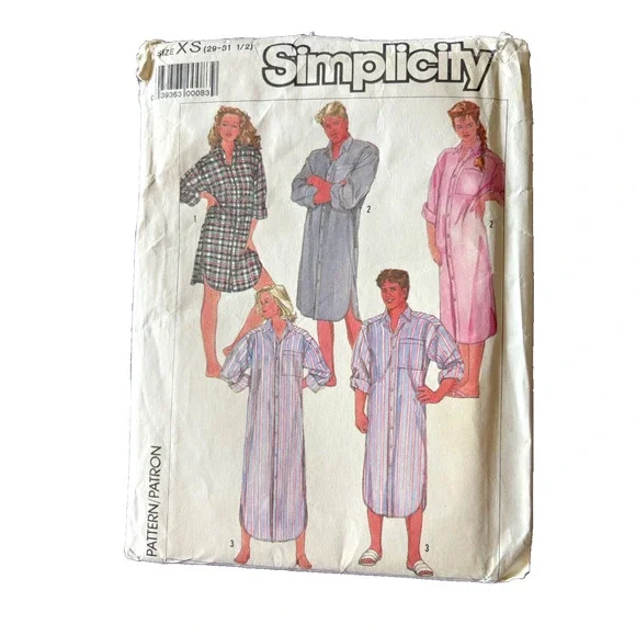 SIMPLICITY Sewing Pattern 7818 Men's Women Pajamas Night‎ Shirt XS 29-31.5 FF