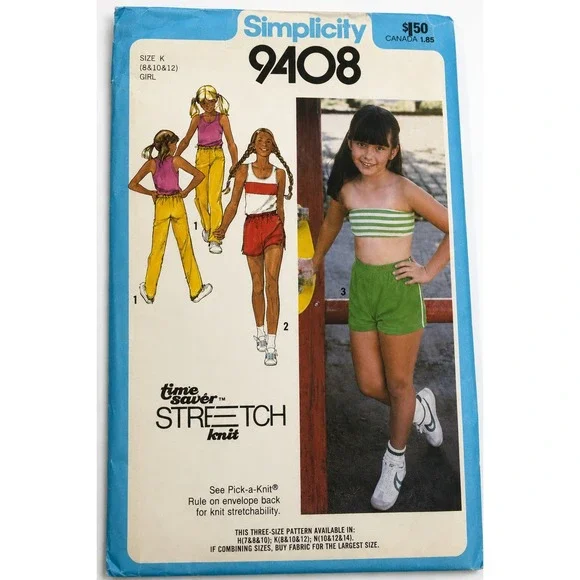 Vintage Girls Sz K 8 10 12 Simplicity 9408‎ Sewing Pattern Bandeau Shorts 1980