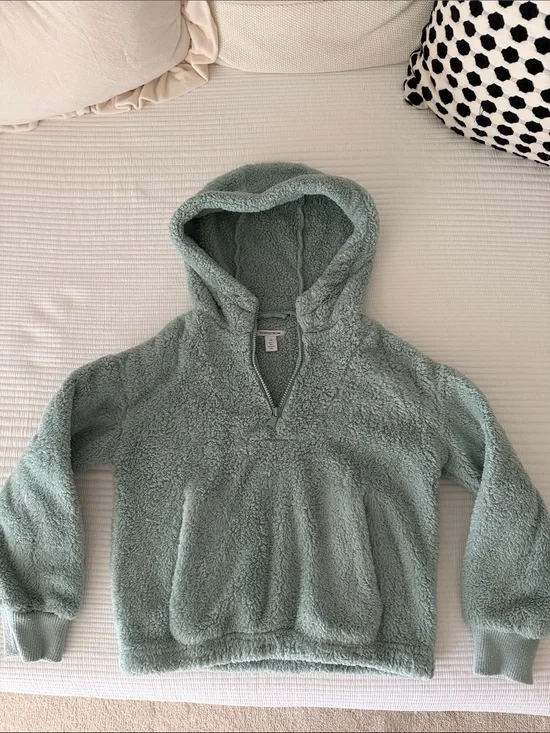 Nordstrom Kids Hooded Sherpa Pullover Jacket - Sage