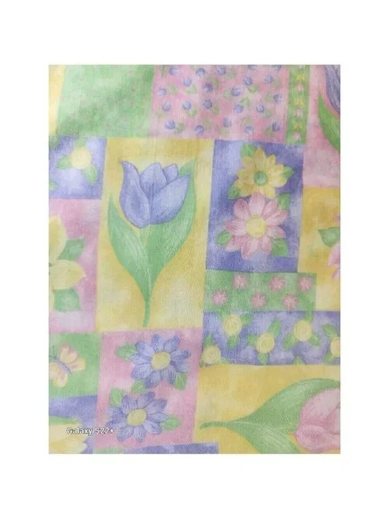 Floral Garden Patchwork Fabric Spring Tulips Daisies & Butterflies Bright Pastel