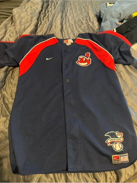 Nike Kids' Navy and Red Baseball Jersey Indians youth XL