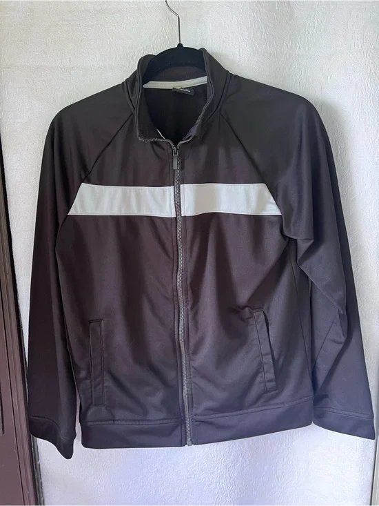 Athletic Works Brown Bomber Jacket with White Chest Stripe