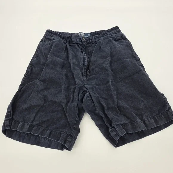 Polo Ralph Lauren 100% Linen Tyler Short Mens 30, Blue Pleated 8