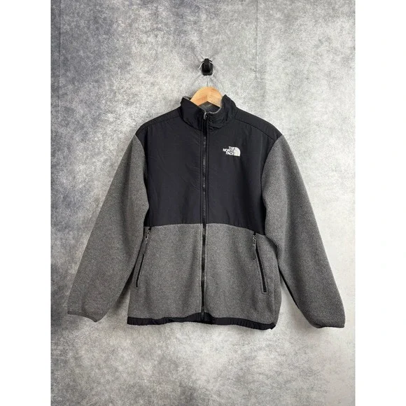 The North Face Boys Youth Denali Polartec Gray‎ Black Full Zip Up Jacket Size XL