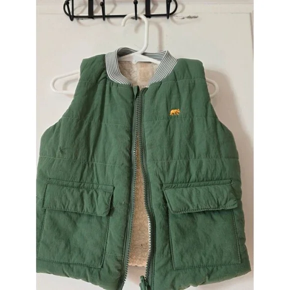 Green Quilted Kids Vest with Bear Patch BearPaw Brand