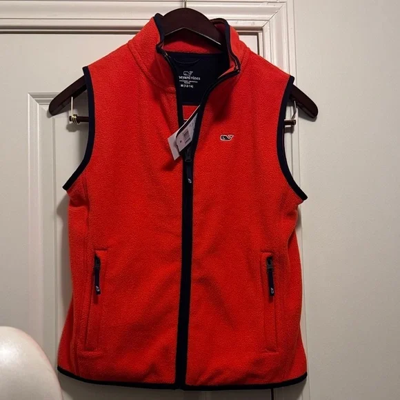 Vineyard Vines Kids Vest in Vibrant Orange with Navy Trim