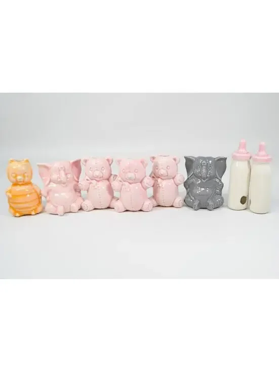 Macrame Beads Child Baby Teddy Bears Bee Bottles Elephants Lot of 8 VTG Ceramic