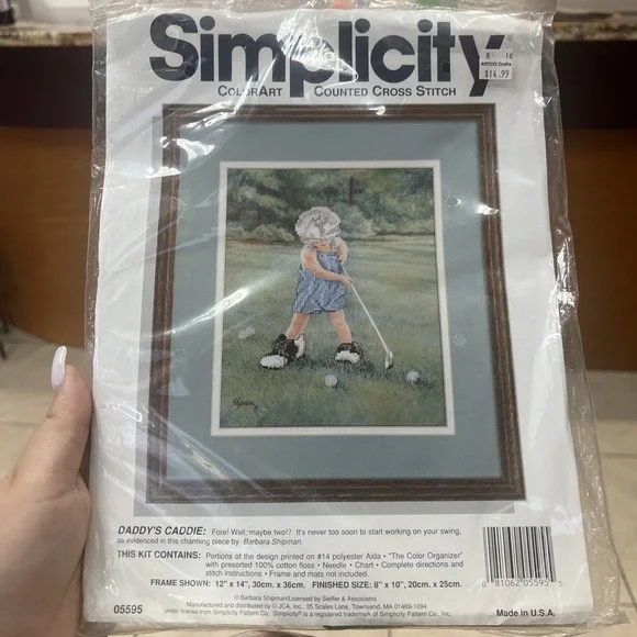 Simplicity Color Art Counted Cross Stitch 05595 Daddy's Caddie 8x10‎ Golf Child