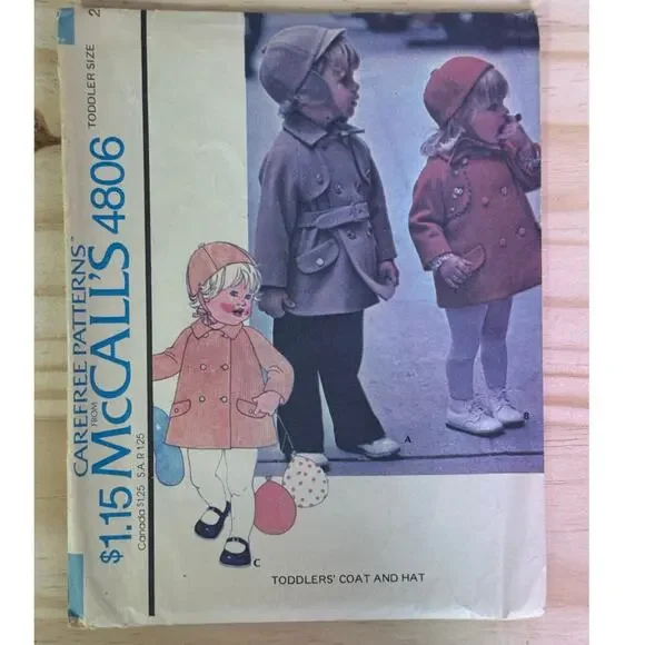 Vintage McCall's Pattern 4806 Toddler Double Breasted Coat Hat Size 2 UNCUT FF