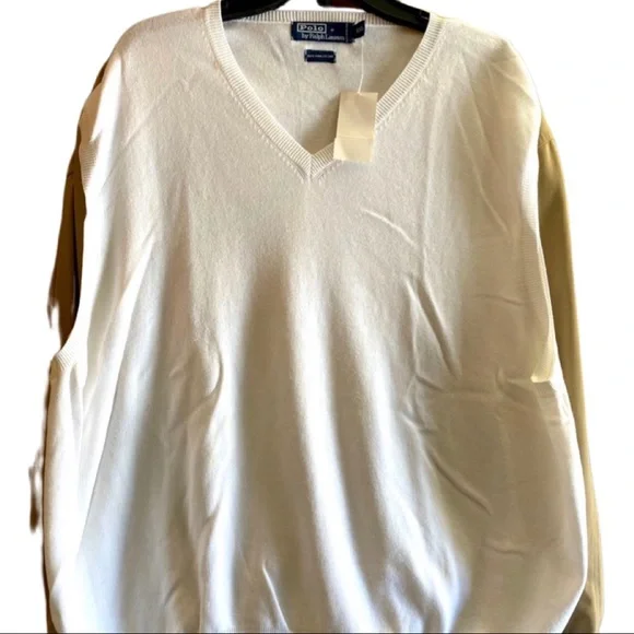 NWT Polo Ralph Lauren Cream V-Neck Vest Pima Cotton
