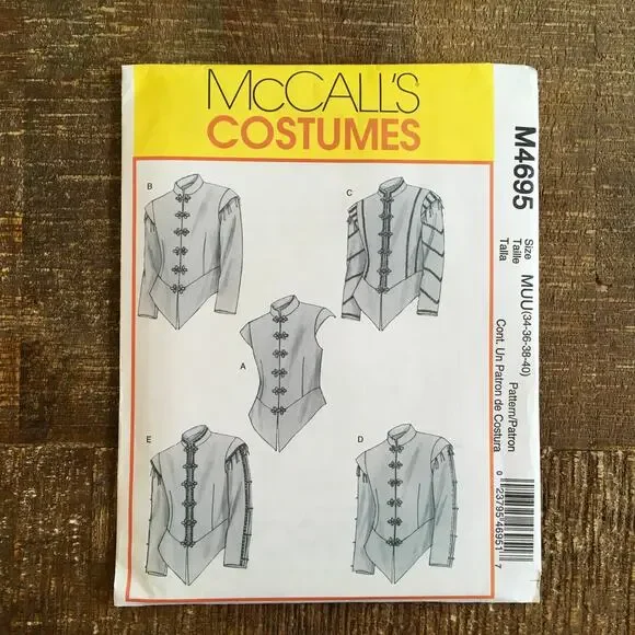 McCalls Sewing Pattern M4695 Mens Renaissance Doublet Jacket Cosplay 34-40 UNCUT