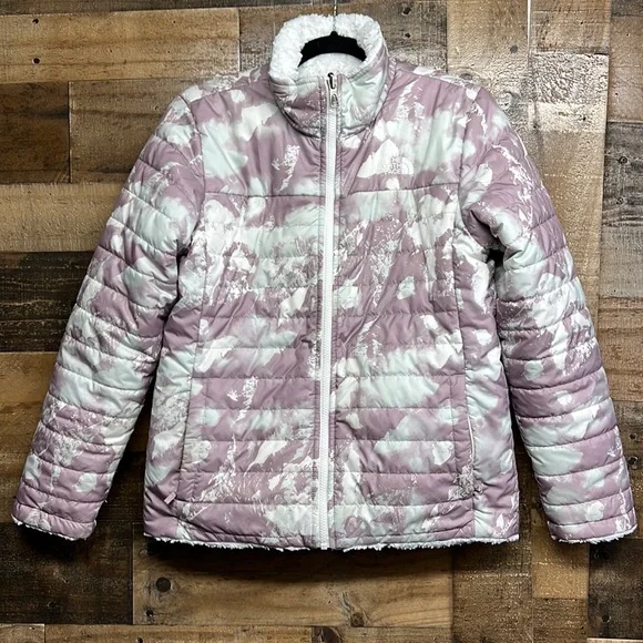 The North Face Pink/White Reversible Mossbud Swirl Coat Jacket Girl's‎ Size XL