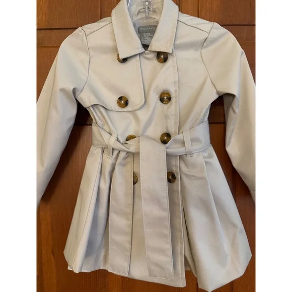 Tahari Toddler Trench Coat Baby Girls Size 24 Months Tan Belted Double-Breasted