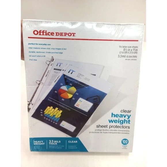 Office Depot Clear Heavy Weight Sheet Protectors 100 count 8 1/2