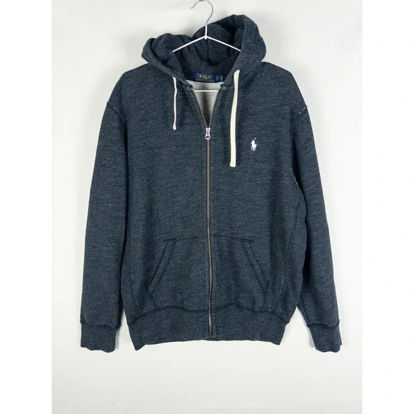 Polo Ralph Lauren Full Zip Hoodie Sweatshirt Mens L Heather Navy Preppy Streetwe