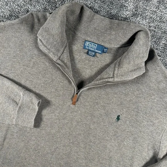 Polo Ralph Lauren 1/4 Zip Sweater Mens 3XLT Tall Brown Ribbed Cotton Preppy