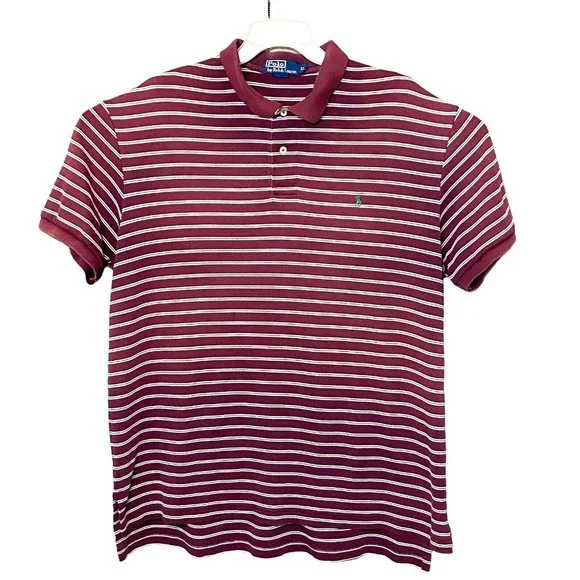 Polo Ralph Lauren Polo Shirt Adult‎ XL Red White Striped 100% Cotton Read Cond