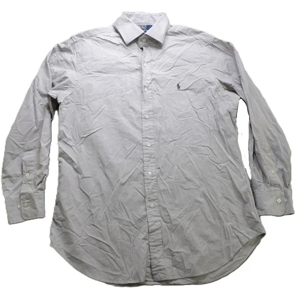 VTG Polo Ralph Lauren Regent BD Shirt Men 16 32/33 Gray Gingham Pony Cotton LS