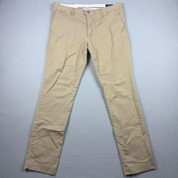 Polo Ralph Lauren Men's 36x34 Tan Stretch Slim Fit Twill Chino Pants Flat Front