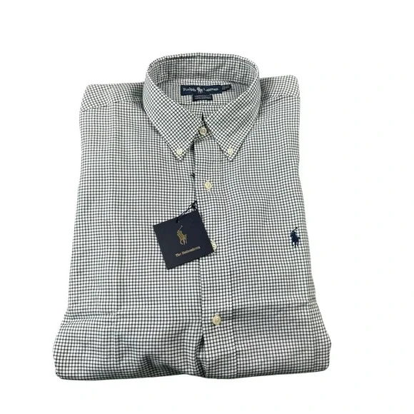 Polo Ralph Lauren White Blue Green Check VTG Yarmouth Button Front Size 16.5 NWT