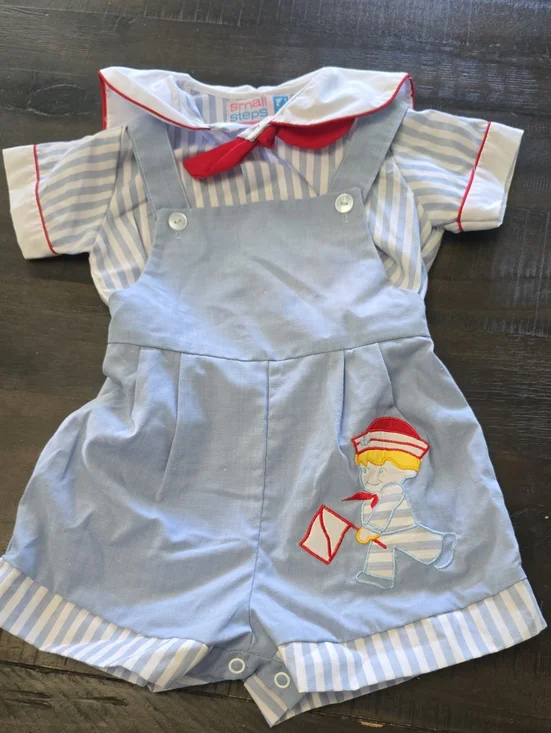 Vintage 90s Small Steps Baby Boy Overall Set. New With Tags. 18 Months. 2pcs
