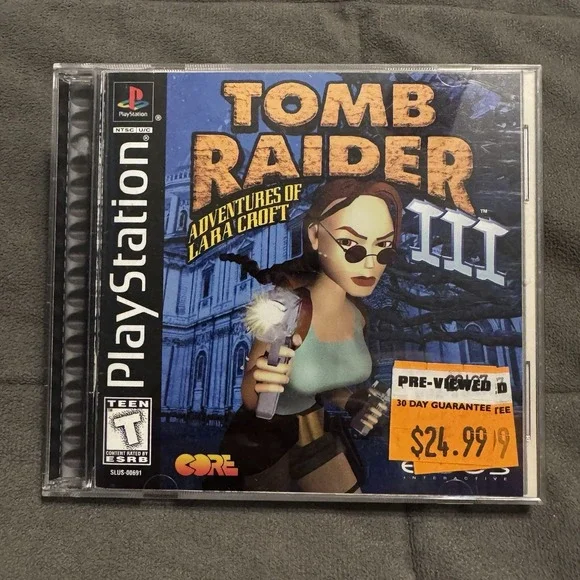 Tomb Raider III 3 Sony Playstation 1, 1999 CIB Reg Card Stickers Black Label PS1