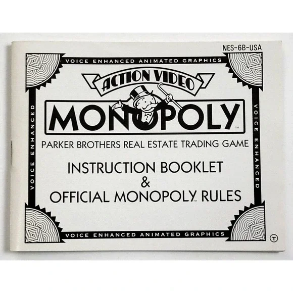 MONOPOLY -  NES‎ GAME MANUAL - NINTENDO GAME MANUAL ONLY