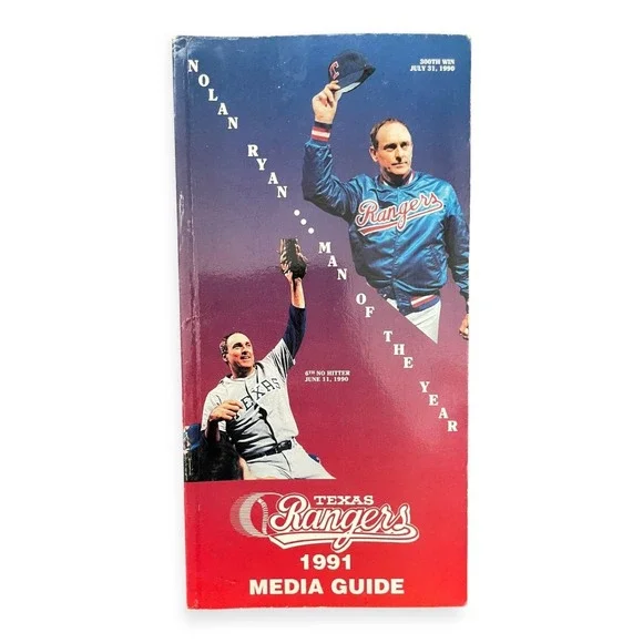 1991 Texas Rangers Media Guide Nolan Ryan Man of the Year Vintage Baseball MLB