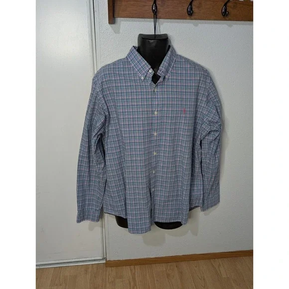 Polo Ralph Lauren Shirt Men's XL Blue Pink Plaid Long‎ Sleeve Button Down Cotton