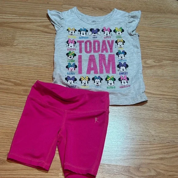 Disney Minnie Mouse Today I Am Tee and‎ Danskin Now Pink Shorts Set Girls 4T