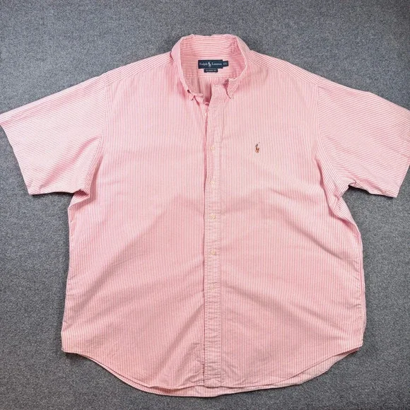 Ralph Lauren Button Down Shirt XXL Pink Pinstripe Short Sleeve Classic Fit