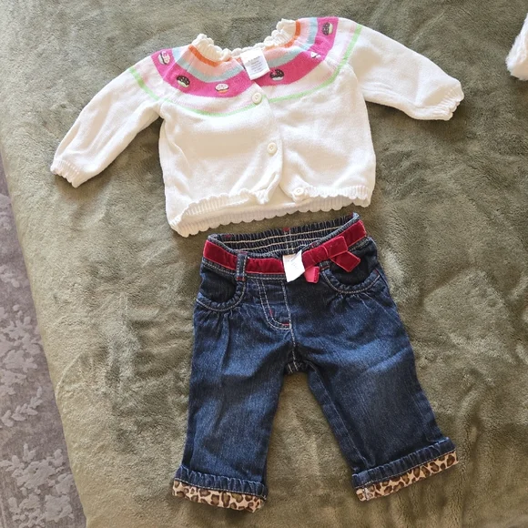 Cute Baby Cardigan and Jeans Set