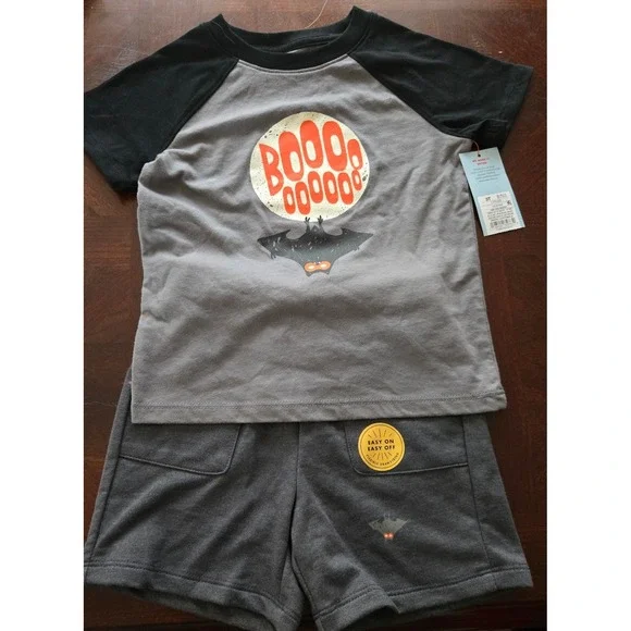 Cat & Jack Toddler Boys Halloween Bat Raglan Shirt and Shorts Set 3T NWT
