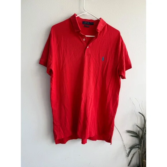 Polo Ralph Lauren Mens Red Pima Stretch Mesh Polo Shirt Large Blue Pony Logo‎