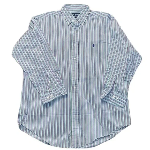 Polo Ralph Lauren L Oxford Classic Fit Large Dress Shirt Colorful Stripes EUC