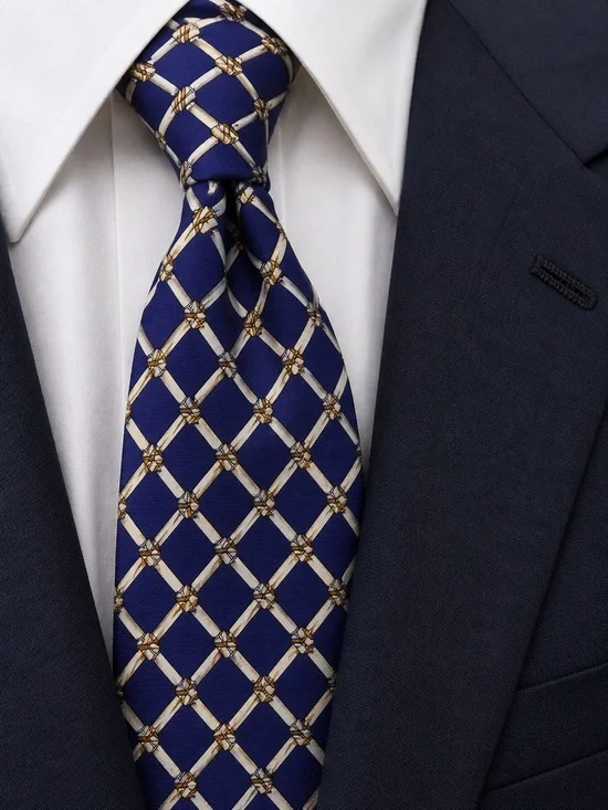 Polo Ralph Lauren Silk Tie Blue Bamboo Rope Lattice Geometric Pattern USA Made