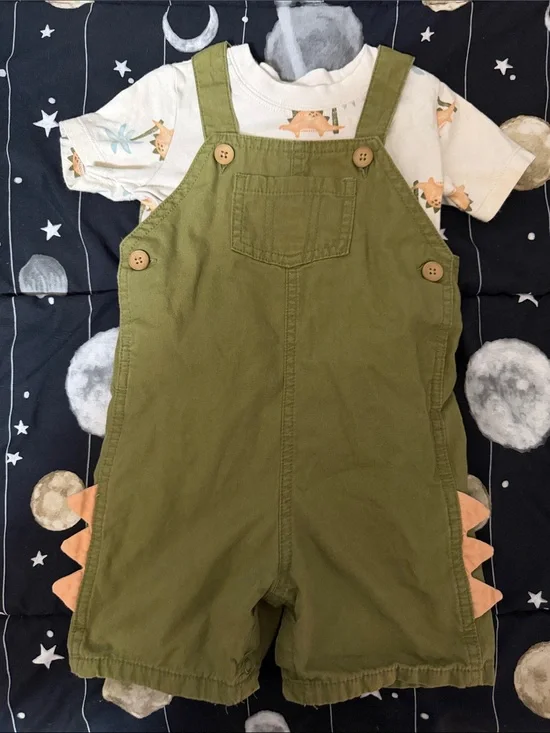 Carter's Olive Green Toddler Dinosaur Spike Overalls
