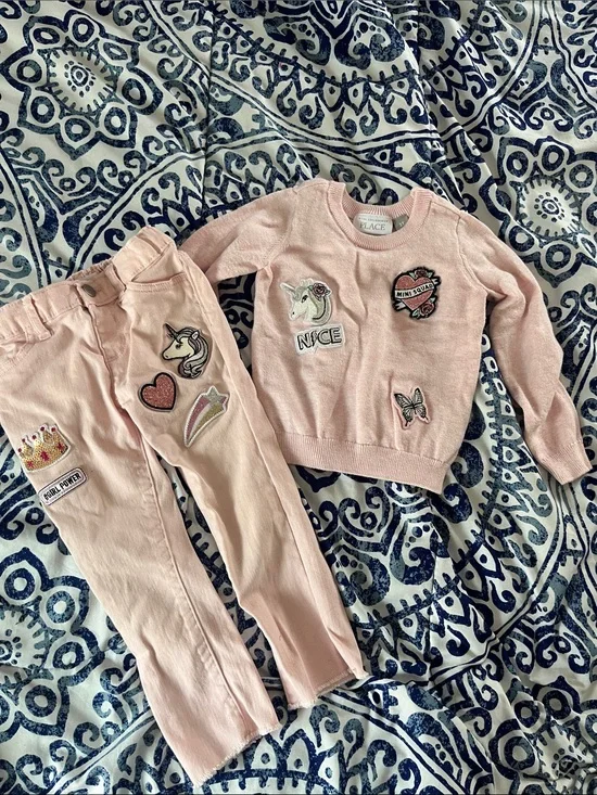 Children’s Place Toddler girls  Pink Patchwork Sweater & Pants Set