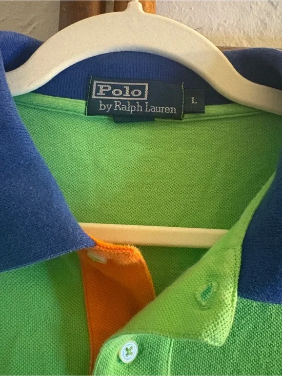 Polo Ralph Lauren Mens L Green Blue polo Short Sleeve Shirt Retro Vintage